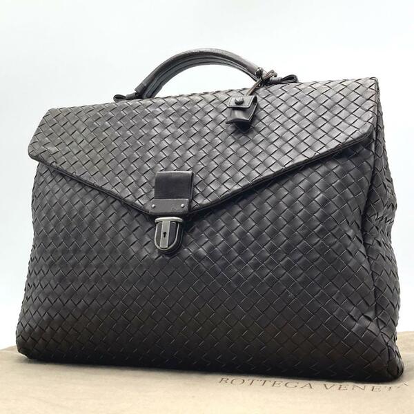 ［美品］ボッテガヴェネタ　BOTTEGA VENETA イントレチャート　ビジネスバッグ　ハンドバッグ　ブラウン　鍵付き