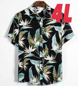 37 men's large size short sleeves total pattern shirt black botanikaru3XL4L new goods unused XXXL black Hawaiian shirt aloha shirt 