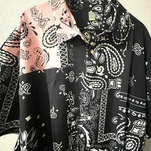 58メンズ大きいサイズ半袖バンダナ柄総柄シャツ黒4XL新品未使用ブラックペイズリー柄の画像3