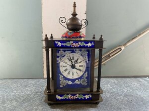 動作品！アンティーク1889年製 七宝焼　置き時計　枕時計　ゼンマイ式時計　真鍮製▼