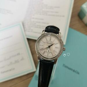  free shipping Tiffany Mark round diamond bezel watch quartz wristwatch smosekoTIFFANY&Co. operation goods 
