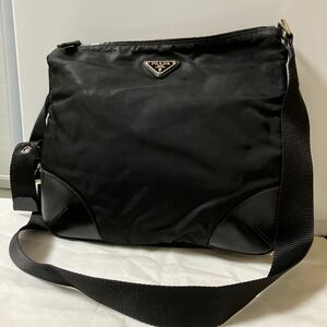 PRADA Prada shoulder bag diagonal .. nylon material leather black triangle plate white tag equipped 