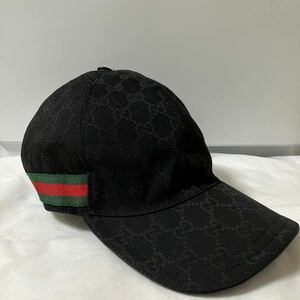 【美品】GUCCI グッチ 帽子 ベースボールキャップ 黒 シェリーライン キャンパス地 GGシマ XL シリアルあり