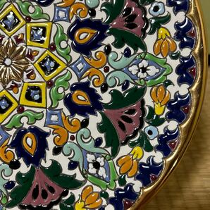 H21-15 飾皿 プレート スペイン セビリア焼 飾り皿 金彩 サイズ:直径約31cm 箱無し ※置き台は付いておりませんの画像4