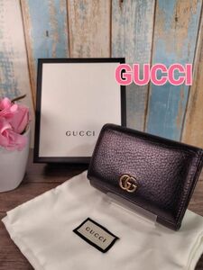 【箱あり美品】 GUCCI ミニ財布 三つ折り GGマーモント レザー