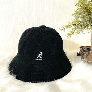 男女兼用美品 KANGOL カンゴール バゲットハット 刺繍ロゴ L 黒