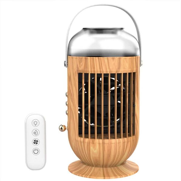 冷却ファン付き加湿器 卓上扇風機 加湿器 ブラウン 屋外 3段階 ライト リモコン付 お洒落な コンパクト