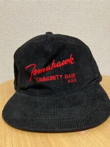 90's USAヴィンテージ Tomahawk Community Bank CAPTAL コーデュロイキャップ 帽子 トラッカーキャップCAP 企業キャップ 黒 BLACK ONE SIZE