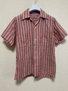 50's USAヴィンテージ Lion of Troy DAN RIVER オープンカラーシャツ 半袖シャツ ストライプ BOX 希少生地 袋縫 S ピンク グレー shirts