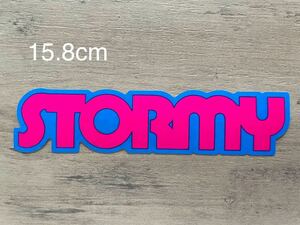 17【STORMY ストーミー】ステッカー シール 15.8cm　蛍光ピンク×水色　スケートボード スケボー