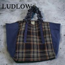 ラドロー　LUDLOW グレープハンドルトート ネイビーチェック_画像1