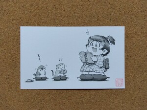 Art hand Auction 子鬼とネズミとスズメ(ネズミの寺子屋), コミック, アニメグッズ, 手描きイラスト