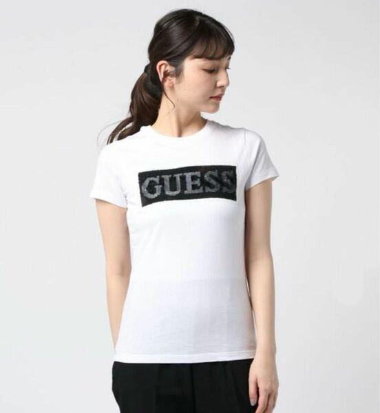 【Guess】 REVERSE SPANGLE BOX LOGO TEE Tシャツ 半袖 トップス ゲス スパンコール ロゴT