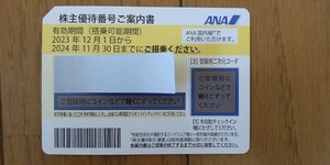 ANA 全日空　株主優待券1枚　 2024年11月30日まで 【番号通知のみです。発送はしません。】