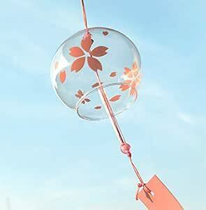 HwaGui 2枚セット ガラス風鈴 夏の風物詩 吊り飾り 桜柄 夏ならではの涼しい音色 開催中の風鈴まつり (小丸)
