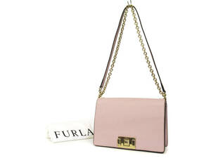 17596 美品 FURLA フルラ MIMI MINI CROSSBODY ミミ ミニ クロスボディ 本革 レザー G金具 Wチェーン ショルダーバッグ 肩掛け 鞄 ピンク