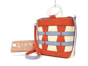 17081 新品同様 極美品 DIANA ダイアナ プラスチック リングハンドル キャンバス×レザー ２WAY バケツ型 ハンドバッグ 肩掛け 鞄 橙色系