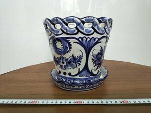 コレクション　昭和　レトロ　アンティーク　花瓶　植木鉢　陶器　受け皿付　飾り　店舗装飾