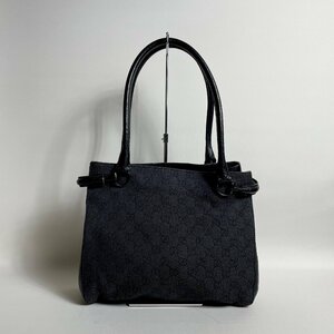 2404-156-1｜美品｜GUCCI グッチ GGキャンバス トートバッグ キャンバス レザー ブラック