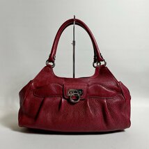 2404-181-1｜極美品｜Salvatore Ferragamo サルヴァトーレフェラガモ ガンチーニ ハンドバッグ レザー レッド_画像1