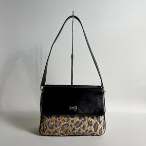 2404-186-1l прекрасный товар lDOLCE&GABBANA Dolce and Gabbana Dolce&Gabbana сумка на плечо парусина кожа темно-коричневый Leopard 
