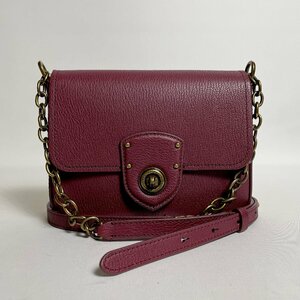 2405-13-1｜極美品｜LAUREN RALPH LAUREN ローレン ラルフ ローレン ショルダーバッグ レザー ボルドー ターンロック チェーンショルダー