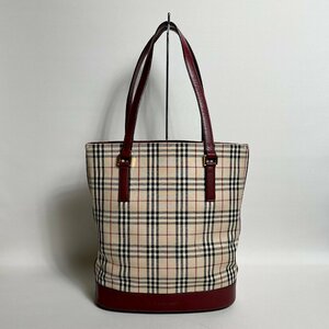 2404-161-1｜BURBERRY バーバリー ノバチェック トートバッグ キャンバス レザー ボルドー