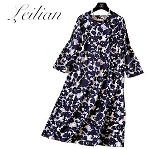 B16◆極美品 レリアン Leilian 大きいサイズ 11 L前後 薄手涼しい テロテロ とろみ生地 ワンピース 伸縮 ストレッチ 綺麗なシルエット 春夏