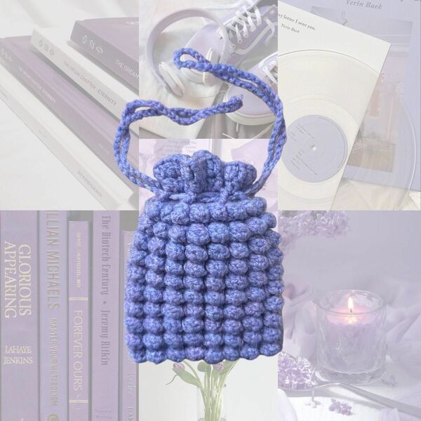 かぎ針編み 巾着 紫