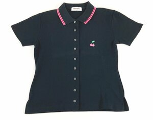  can two cantwo black × pink series Cherry polo-shirt knitted blouse short sleeves fulvic tongue M about 160-82-63-88 MX-13