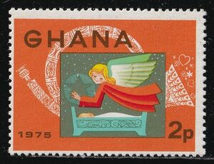 ga-na stamp Angel heaven woman religion Christmas bed. child 1975