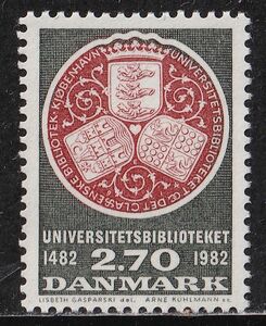 デンマーク切手　図書館　書籍・本　モペンハーゲン大学図書館500年記念　1982