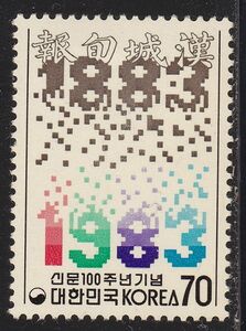 韓国切手　新聞「漢城旬報」　創刊100年記念　1983