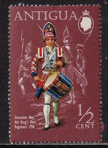 アンチグア切手　楽器　ドラム　少年ドラマー　軍人　兵器　第4世王軍隊