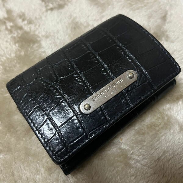 極美品　希少　SAINT LAURENT タイニーウォレット　ID クロコ　黒