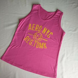 【美品】AERO NYC ★ タンクトップ ノースリーブ ロゴ ピンク L インナー サマー スポーツ