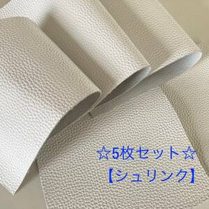 ☆お買い得です☆ 【送料185円】◆革 ハギレ5枚セット 牛革 天然皮革 シュリンク 型押し 白 ホワイト系統 ①