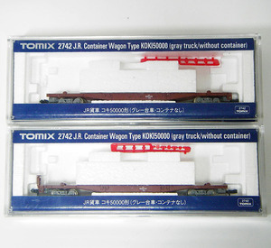 【Nゲージ 中古良品】TOMIX / トミックス：2742 JR貨車 コキ50000形 グレー台車 コンテナなし：2両セット