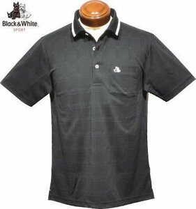[ black LL size ] black & white polo-shirt with short sleeves men's BGS9703JA made in Japan dry UV cut check plain weave pattern entering short sleeves shirt 