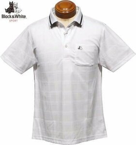 [ white M size ] black & white polo-shirt with short sleeves men's BGS9703JA made in Japan dry UV cut check plain weave pattern entering short sleeves shirt 