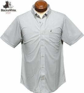 [ gray M size ] black and white button down short sleeves shirt men's BGS6103SA made in Japan silver chewing gum check polo-shirt with short sleeves 