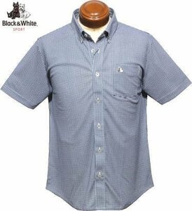 [ темно-синий LL размер ] черный and белый кнопка down рубашка с коротким рукавом мужской BGS6103SA сделано в Японии серебристый жевательная резинка проверка рубашка-поло с коротким рукавом 