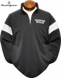 [ black LL] Munsingwear men's polo-shirt with long sleeves MGMWJB08 heat insulation reverse side nappy stretch half Zip cut and sewn half Zip long sleeve shirt 