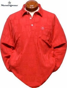 [ red 3L] Munsingwear wear polo-shirt with long sleeves men's MGMWJB04 made in Japan family laundry possible Logo plain weave pattern entering stretch long sleeve shirt 