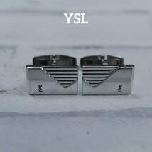 【匿名配送】YSL イヴサンローラン カフス シルバー ロゴ シンプル 2_画像1