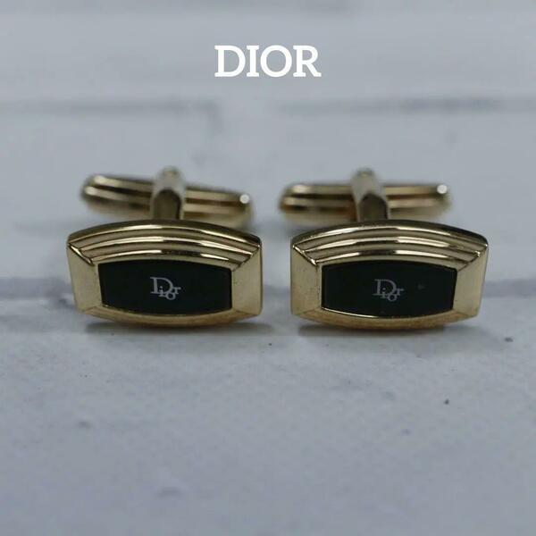 【匿名配送】 DIOR ディオール カフス ゴールド ロゴ 黒 2