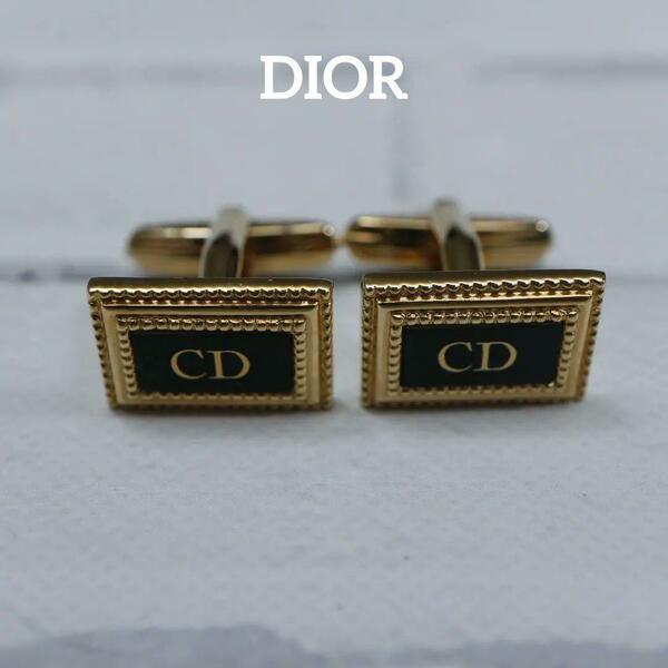 【匿名配送】 DIOR ディオール カフス ゴールド ロゴ 黒 3