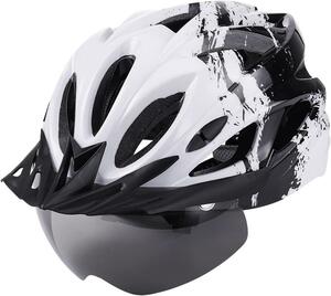 白　自転車 ヘルメット 大人用 ヘルメット LEDライト 自転車 磁気ゴーグル