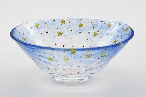 茶道具・茶器　抹茶茶碗、平茶碗　ガラス　義山(ギヤマン)、星空絵、超耐熱硝子製、京都　水出宋絢作、化粧箱入　新品。