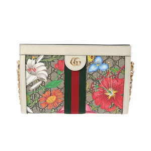 GUCCI グッチ オフィディア GGフローラ スモール 白 503877 レディース PVC レザー ショルダーバッグ Aランク 中古 銀蔵